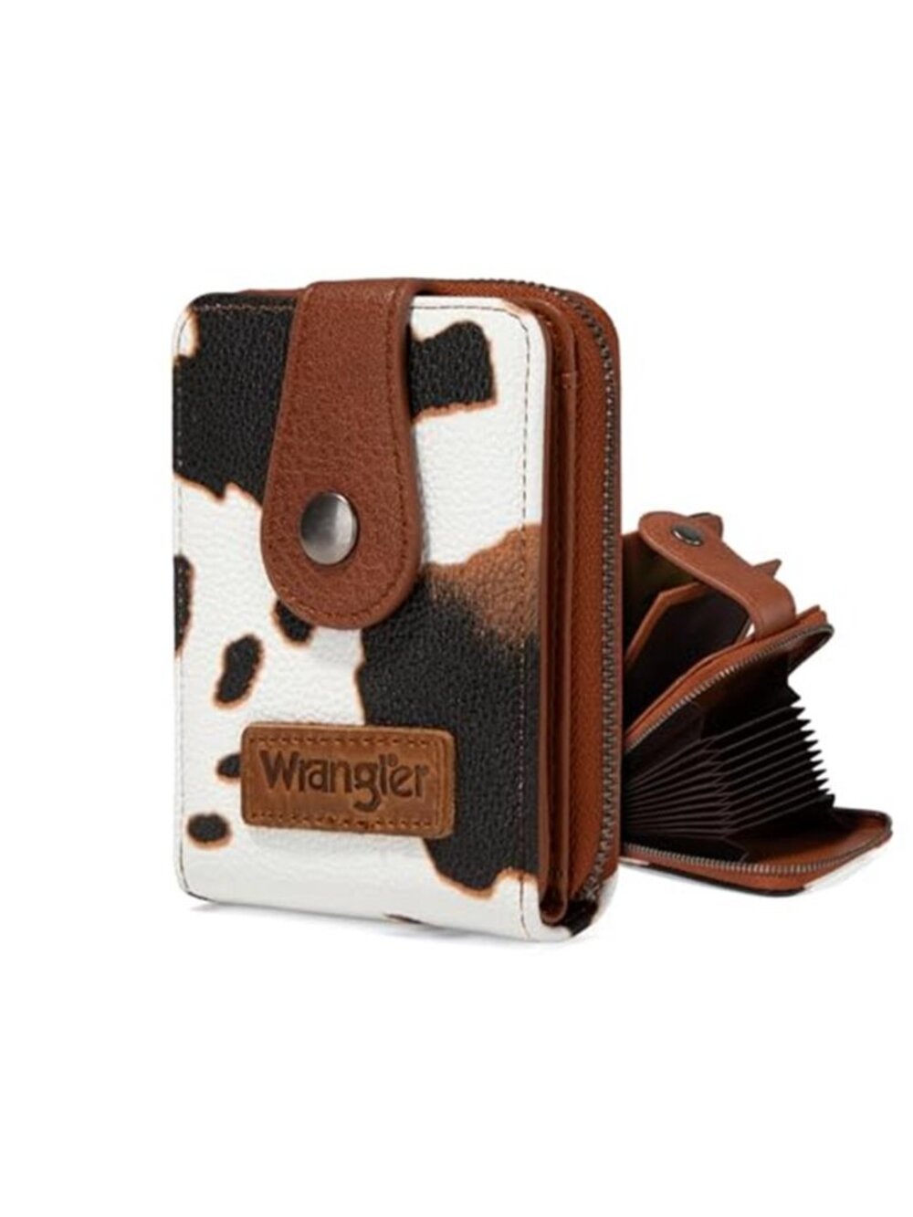 RFID Credit Card Holder Accordion Wallet Faux Leather Zip Card Case Cow Print